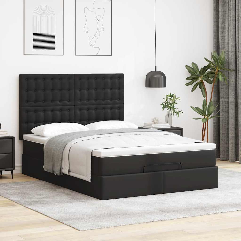 Ottoman bed met matras 140x200cm kunstleer zwart