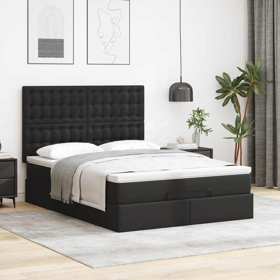 Ottoman bed met matras 140x200cm kunstleer zwart