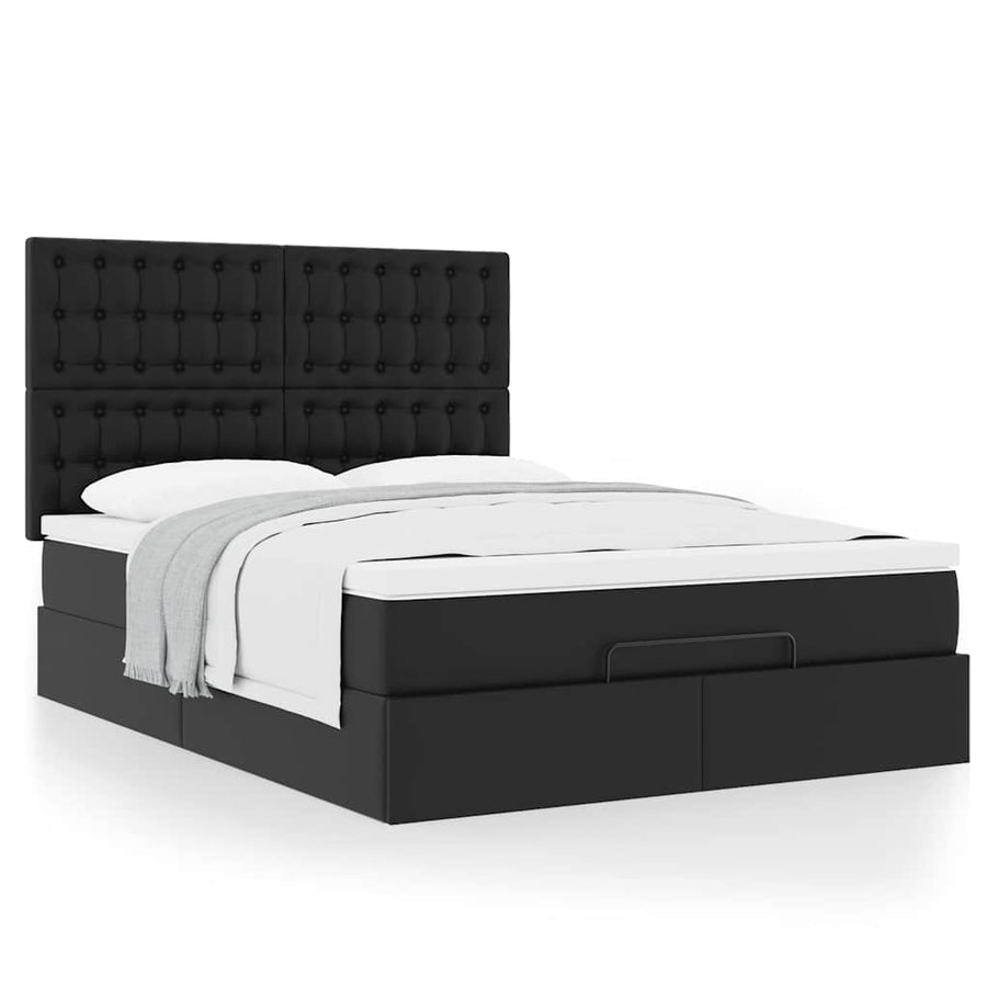 Ottoman bed met matras 140x200cm kunstleer zwart