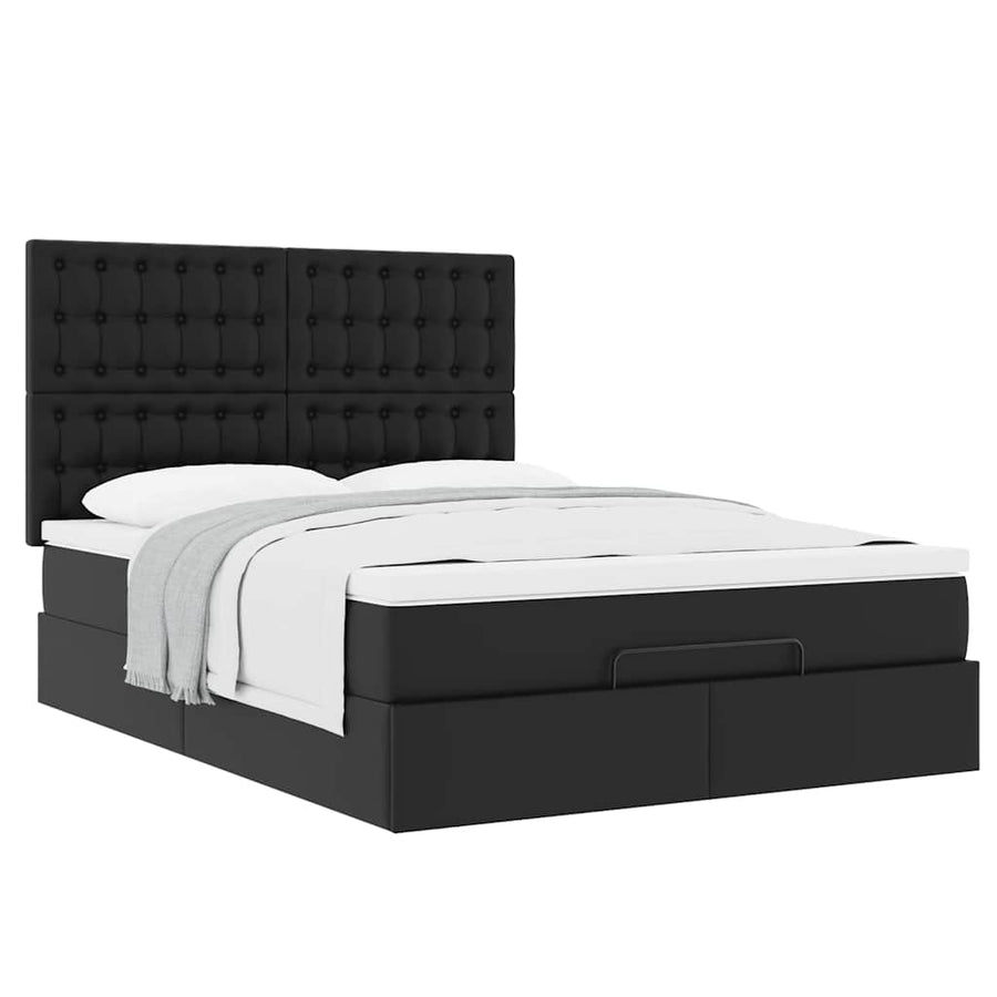 Ottoman bed met matras 140x200cm kunstleer zwart