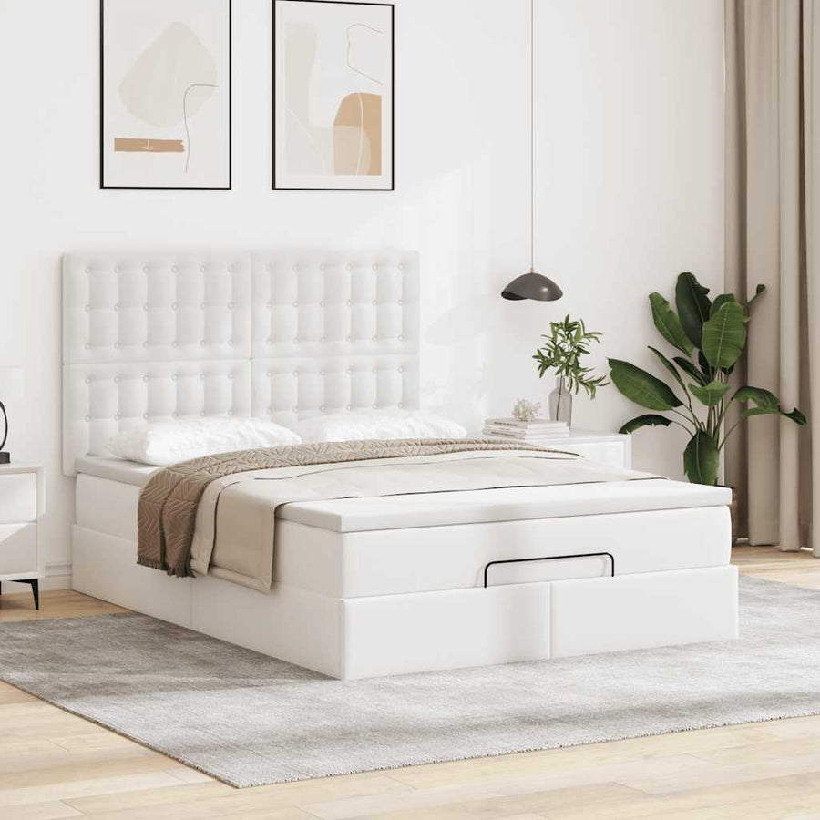 Ottoman bed met matras 140x200cm kunstleer wit