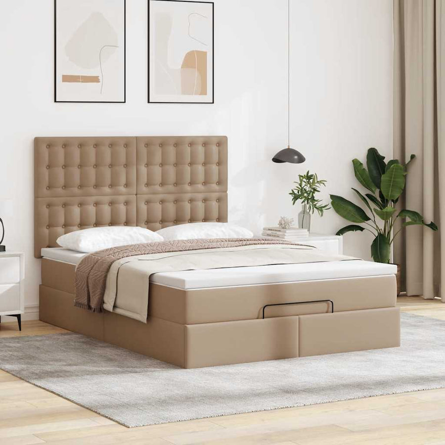 Ottoman bed met matras 140x200cm kunstleer cappuccinokleurig