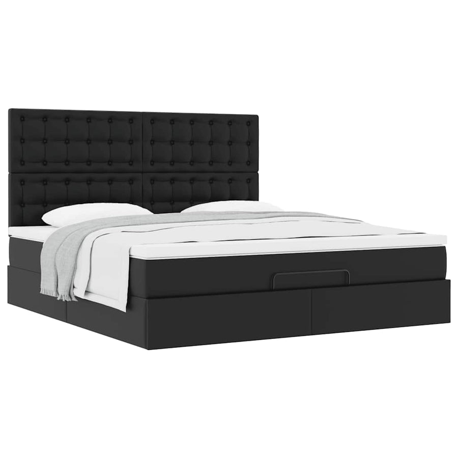 Ottoman bed met matras 180x200cm kunstleer zwart