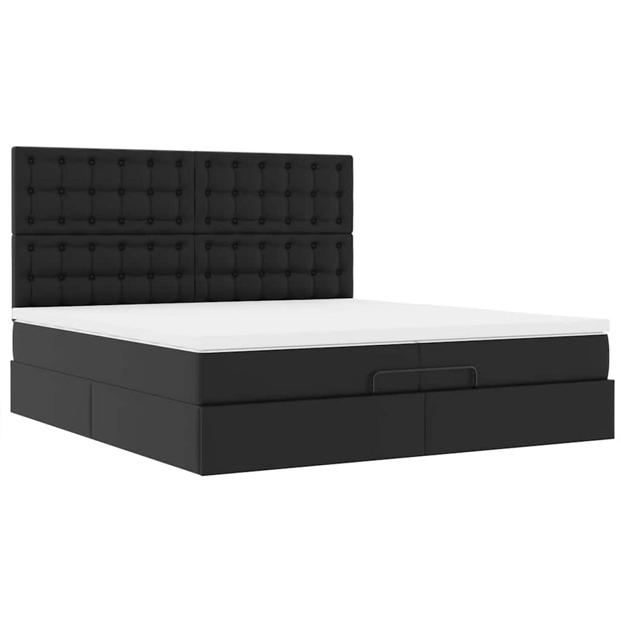 Ottoman bed met matrassen 200x200cm kunstleer zwart