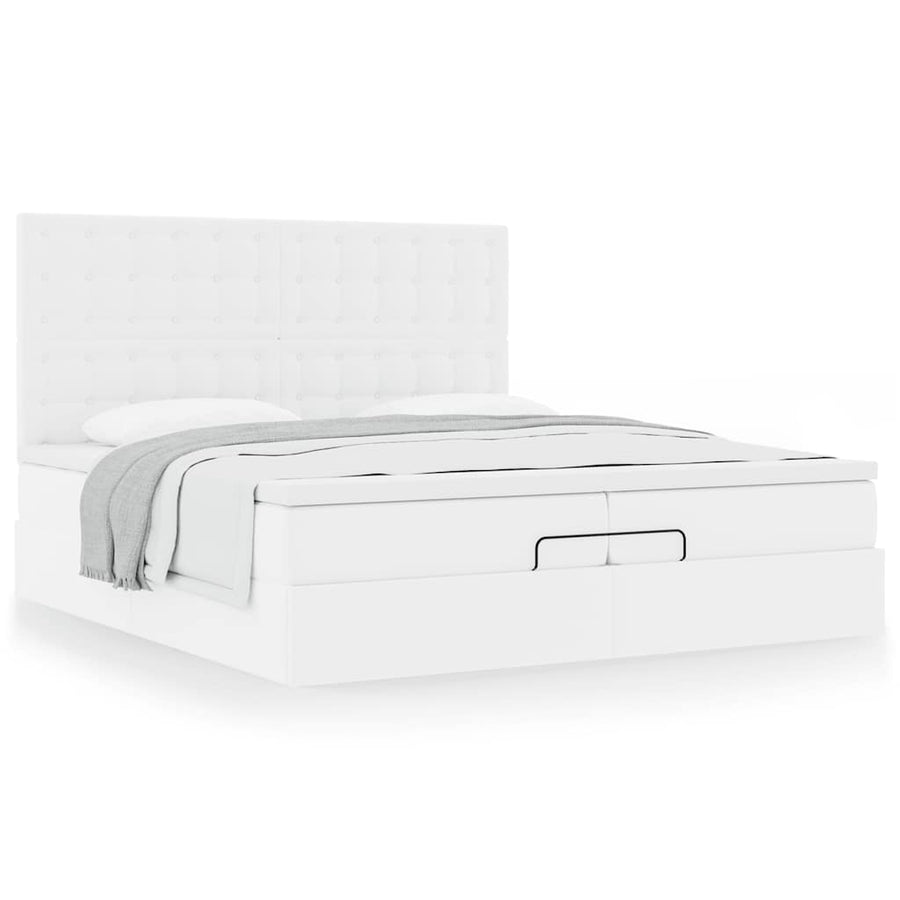 Ottoman bed met matrassen 200x200cm kunstleer wit