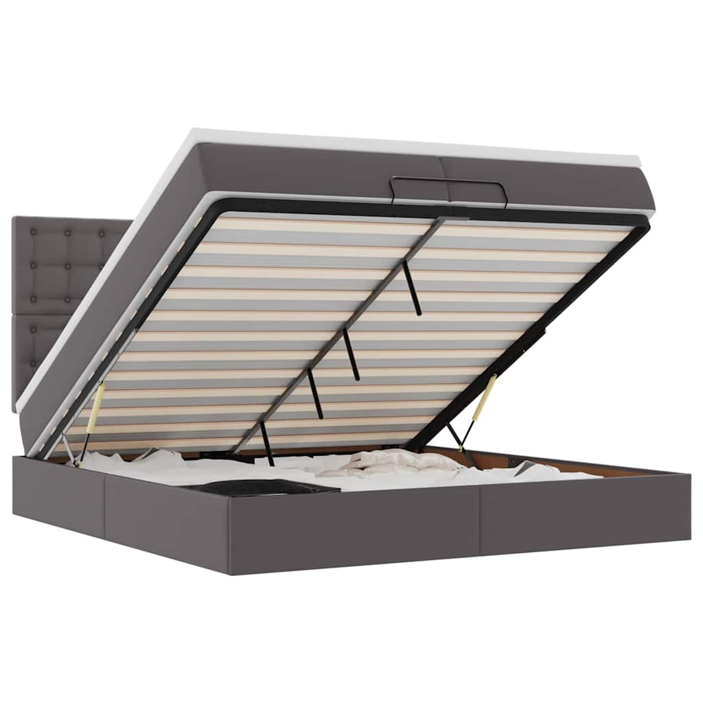Ottoman bed met matrassen 200x200cm kunstleer grijs