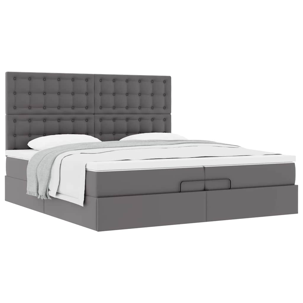 Ottoman bed met matrassen 200x200cm kunstleer grijs
