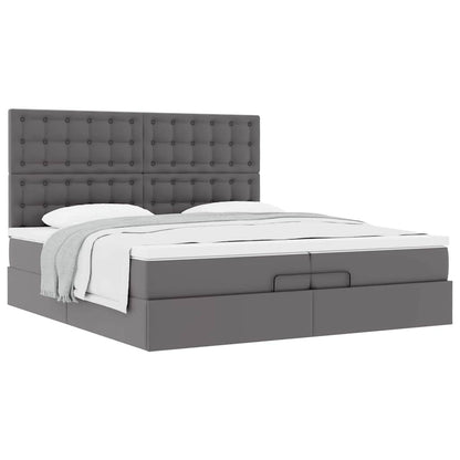 Ottoman bed met matrassen 200x200cm kunstleer grijs