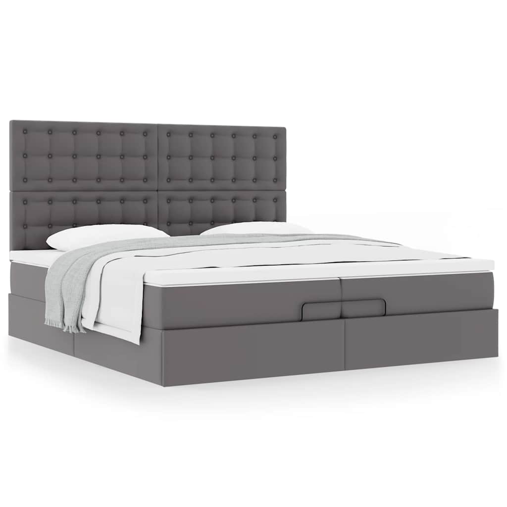 Ottoman bed met matrassen 200x200cm kunstleer grijs