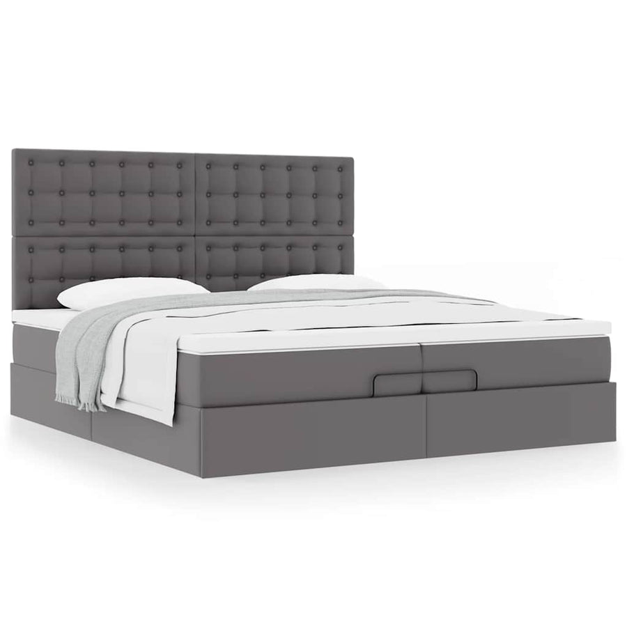 Ottoman bed met matrassen 200x200cm kunstleer grijs