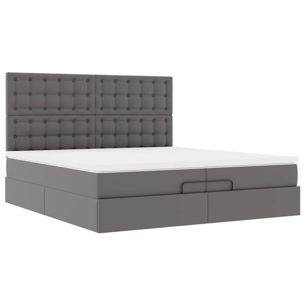 Ottoman bed met matrassen 200x200cm kunstleer grijs