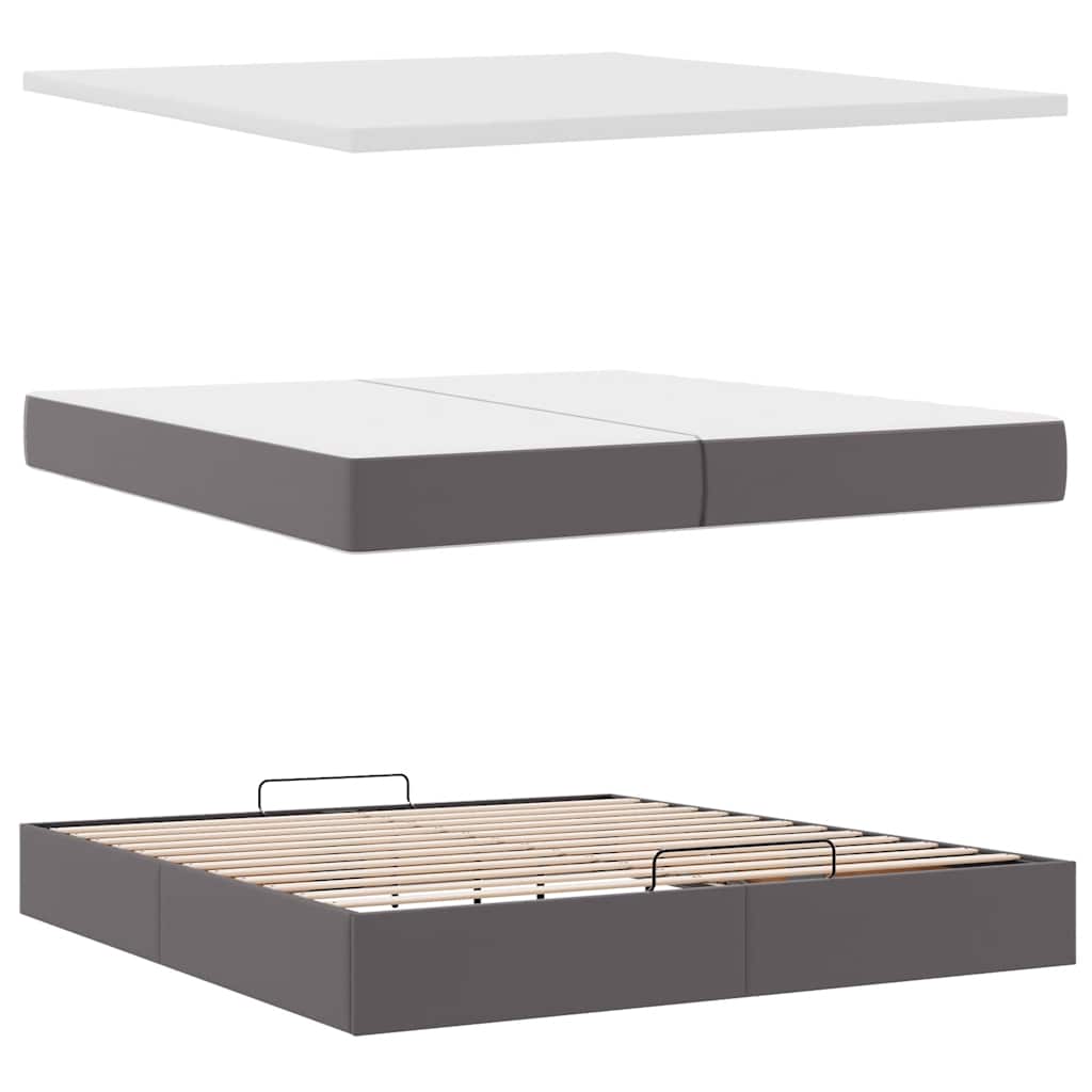 Ottoman bed met matrassen 200x200cm kunstleer grijs
