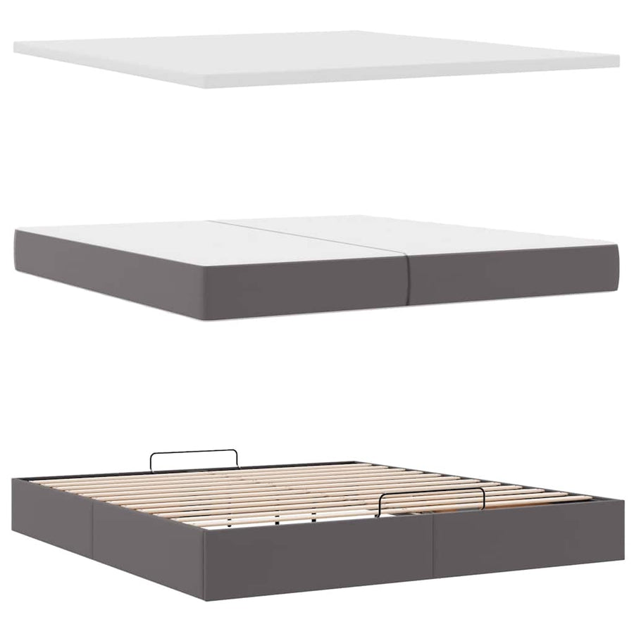 Ottoman bed met matrassen 200x200cm kunstleer grijs