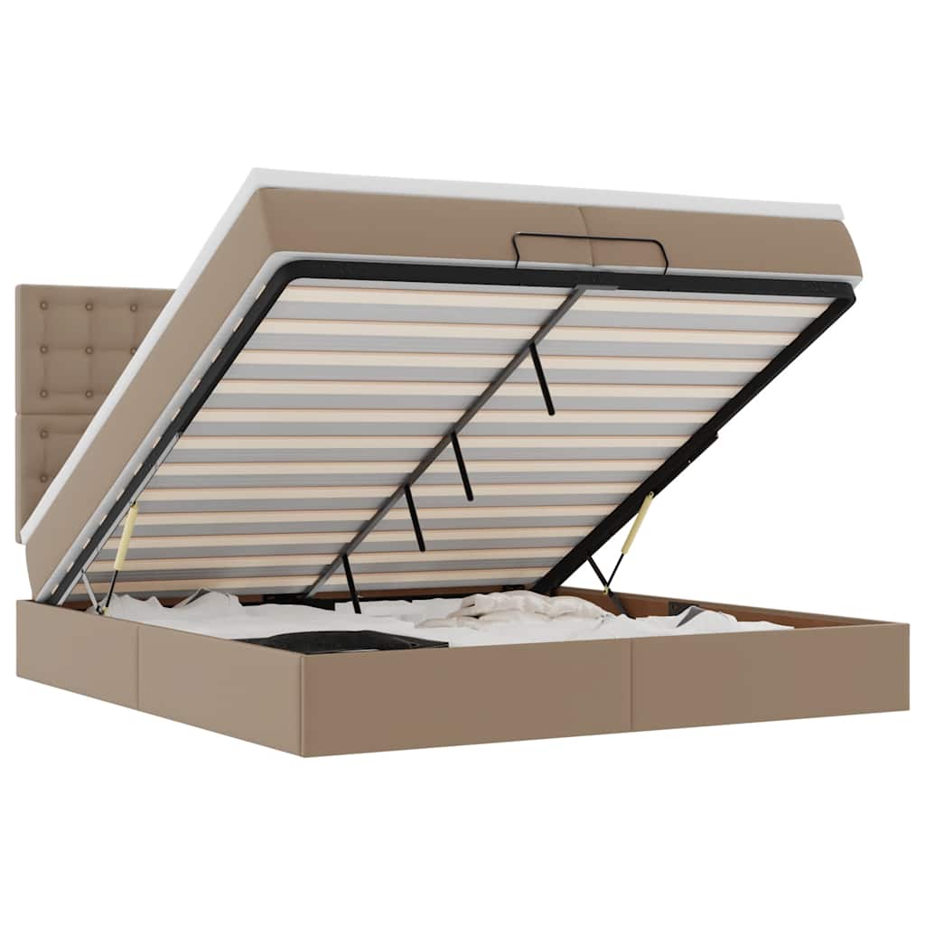Ottoman bed met matrassen 200x200cm kunstleer cappuccinokleurig