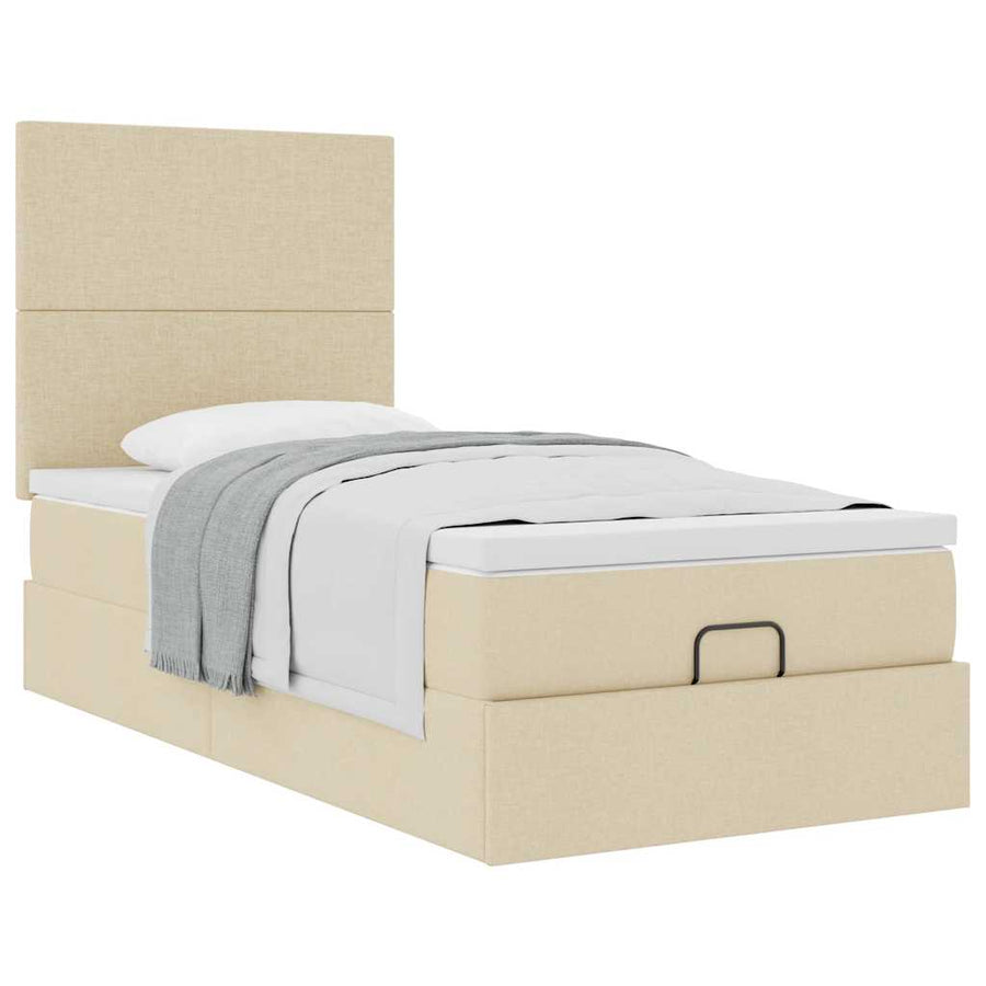 Ottoman bed met matras 80x200cm stof crèmekleurig