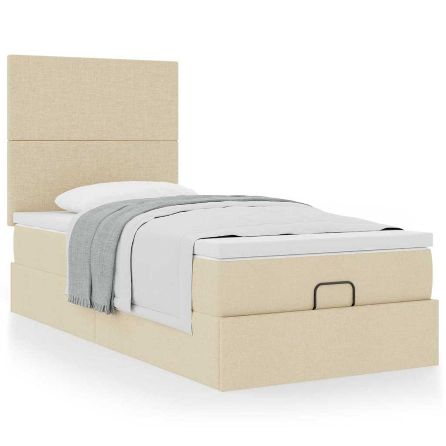 Ottoman bed met matras 80x200cm stof crèmekleurig