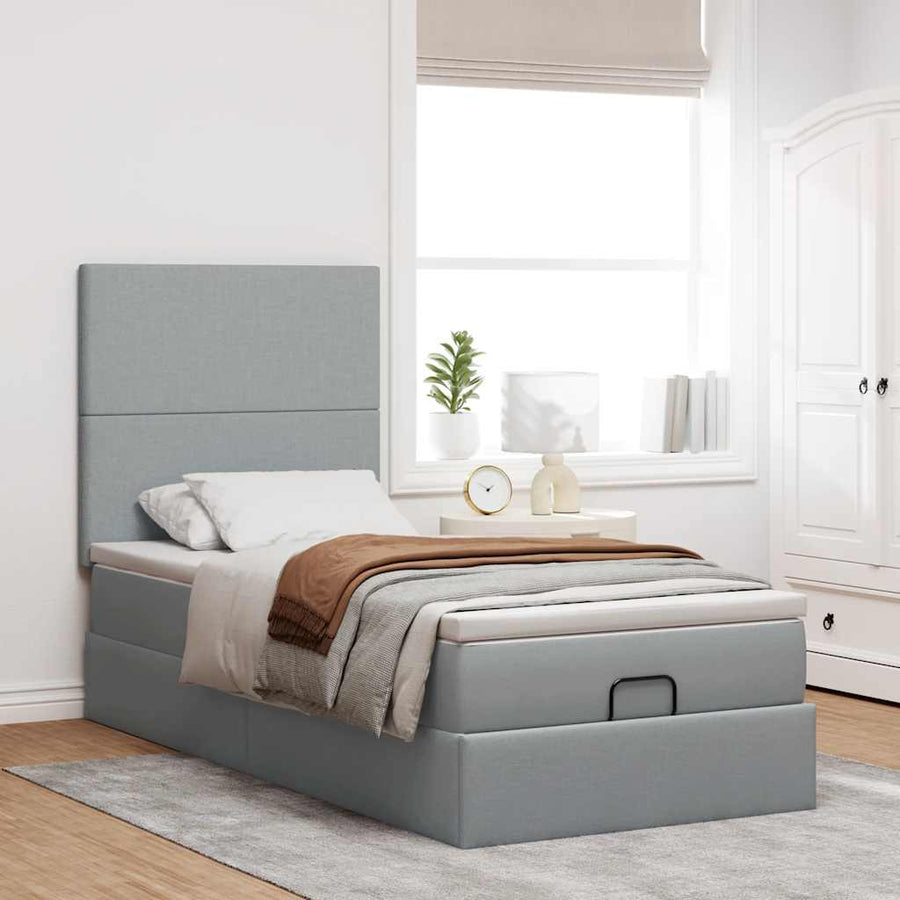 Ottoman bed met matras 90x190cm stof lichtgrijs