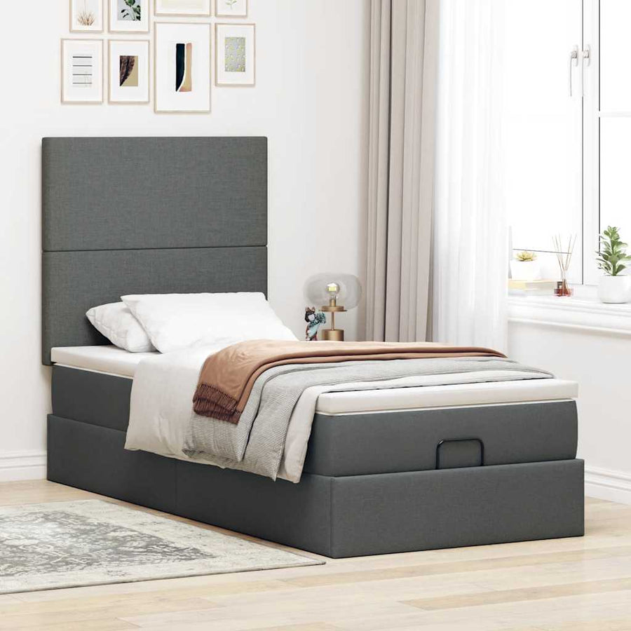 Ottoman bed met matras 90x190cm stof donkergrijs