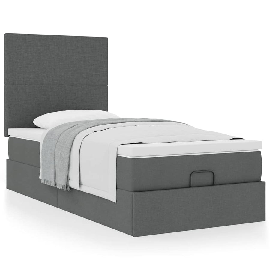 Ottoman bed met matras 90x190cm stof donkergrijs