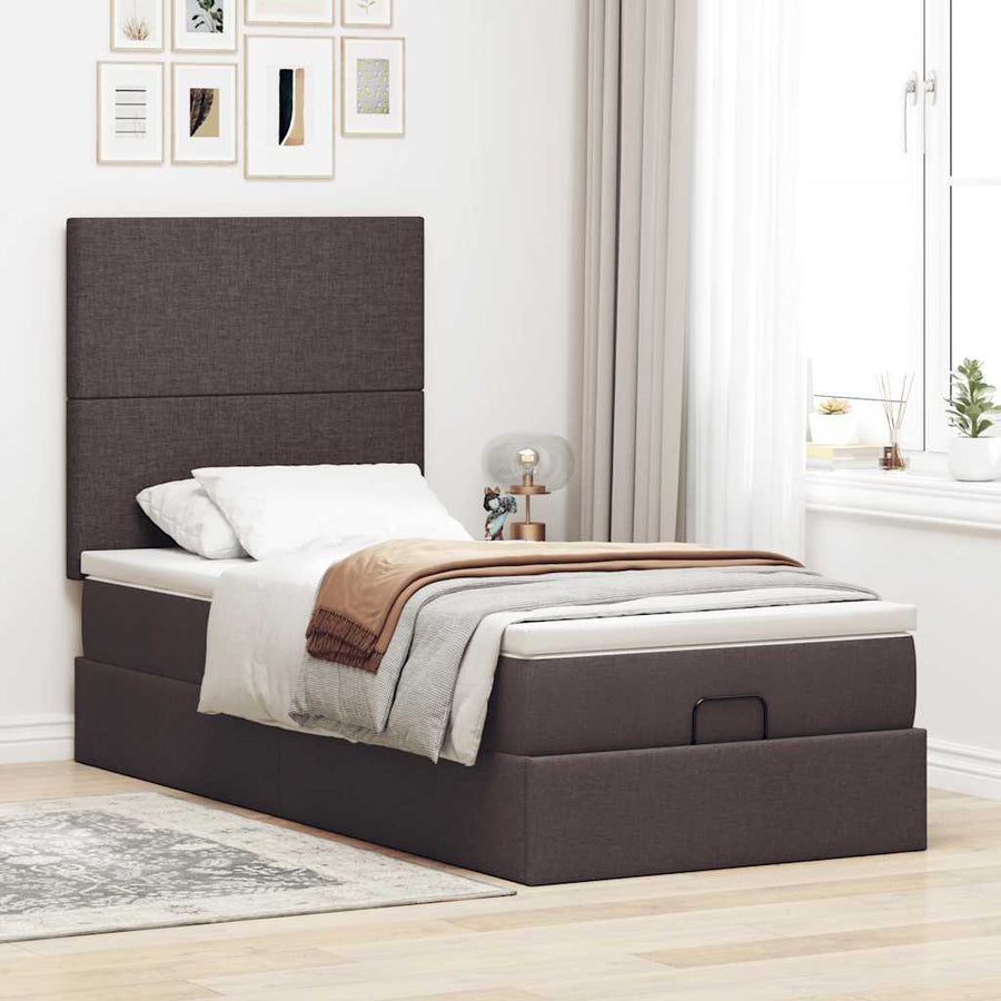 Ottoman bed met matras 90x190cm stof donkerbruin