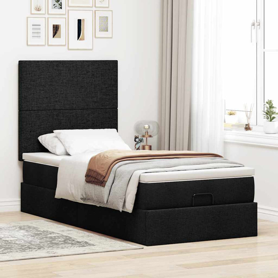 Ottoman bed met matras 90x200cm stof zwart