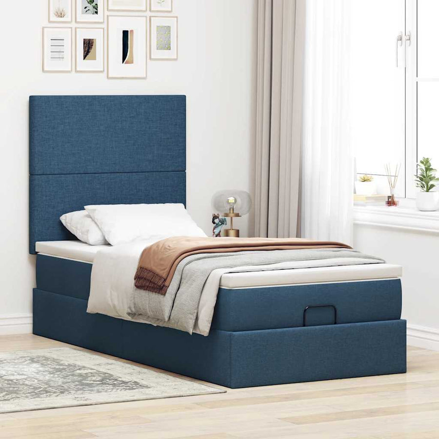 Ottoman bed met matras 90x200cm stof blauw
