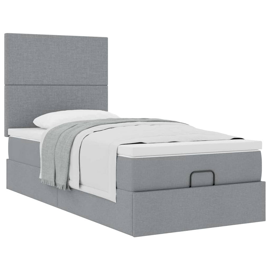 Ottoman bed met matras 100x200cm stof lichtgrijs