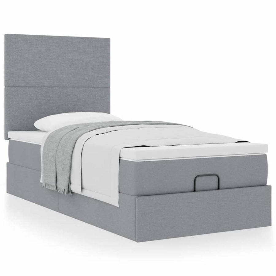 Ottoman bed met matras 100x200cm stof lichtgrijs