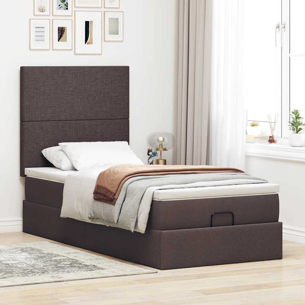 Ottoman bed met matras 100x200cm stof donkerbruin