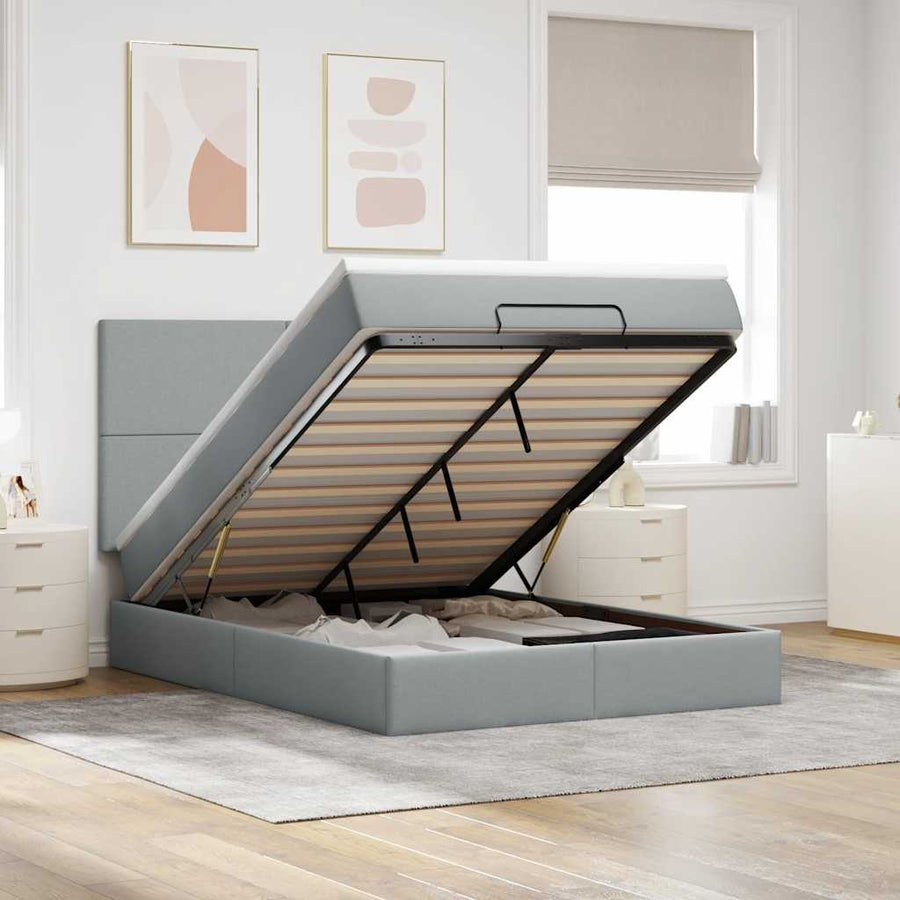 Ottoman bed met matras 140x190cm stof lichtgrijs