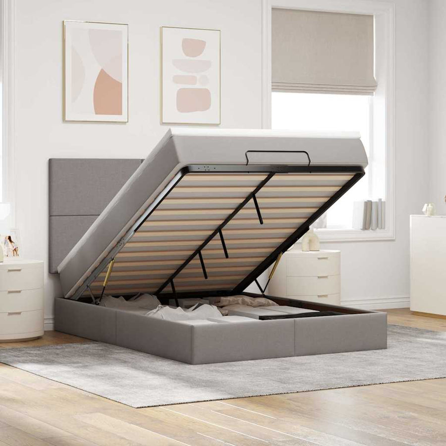 Ottoman Bed Met Matras 140X190Cm Stof 140 x 190 cm Taupe