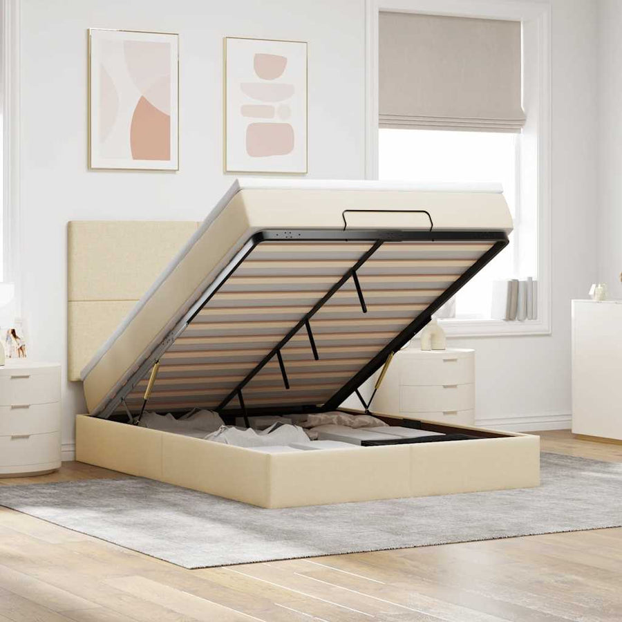 Ottoman bed met matras 140x190cm stof crèmekleurig