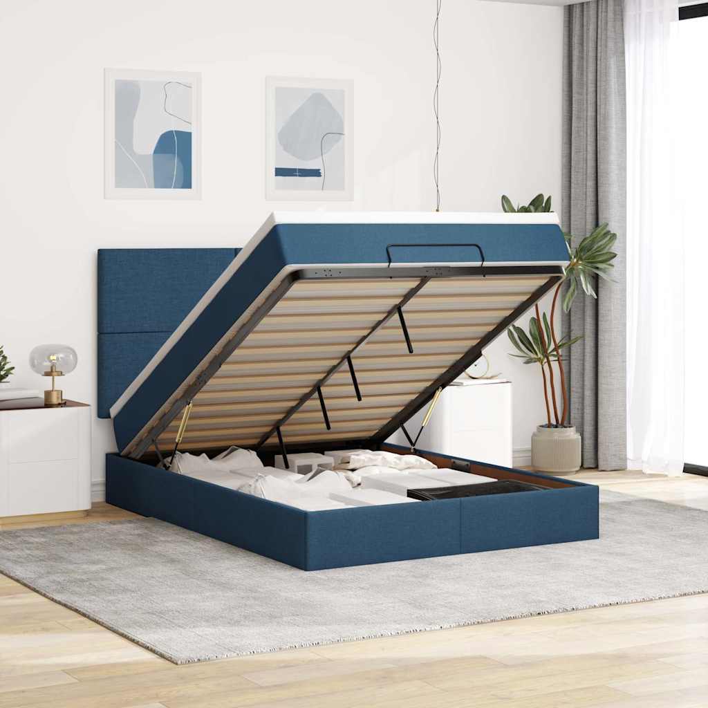Ottoman bed met matras 140x190cm stof blauw