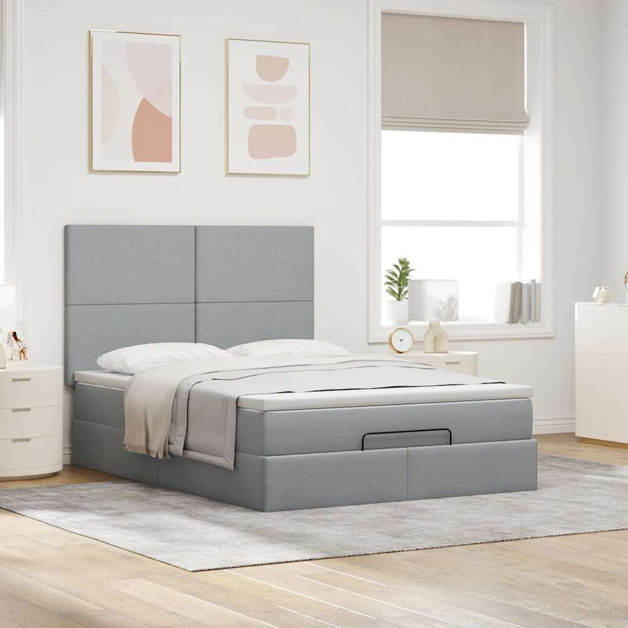 Ottoman bed met matras 140x200cm stof lichtgrijs