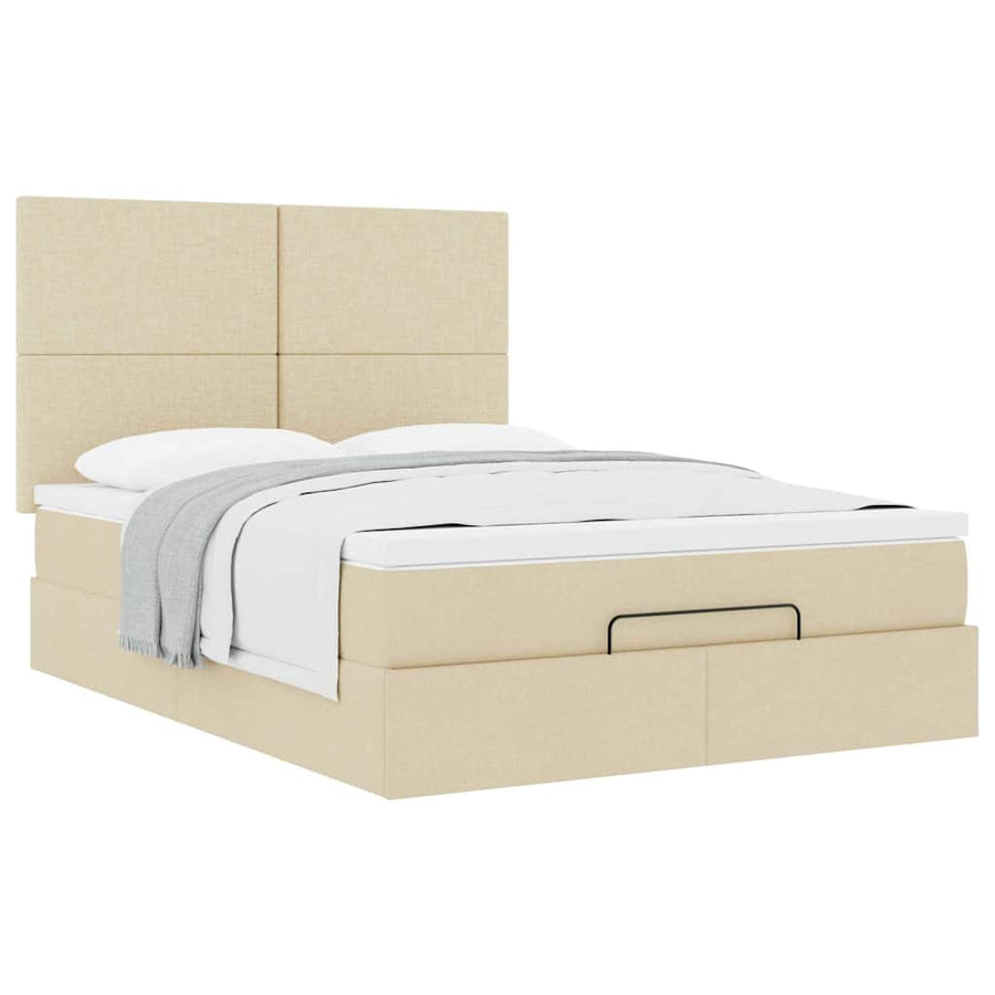 Ottoman bed met matras 140x200cm stof crèmekleurig