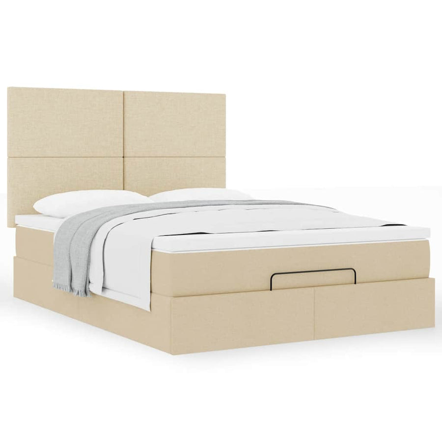 Ottoman bed met matras 140x200cm stof crèmekleurig