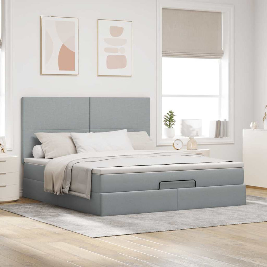 Ottoman bed met matras 160x200cm stof lichtgrijs