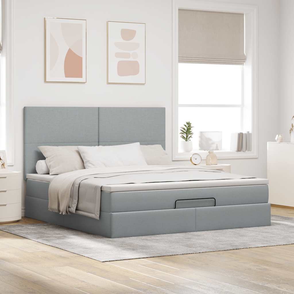 Ottoman bed met matras 180x200cm stof lichtgrijs