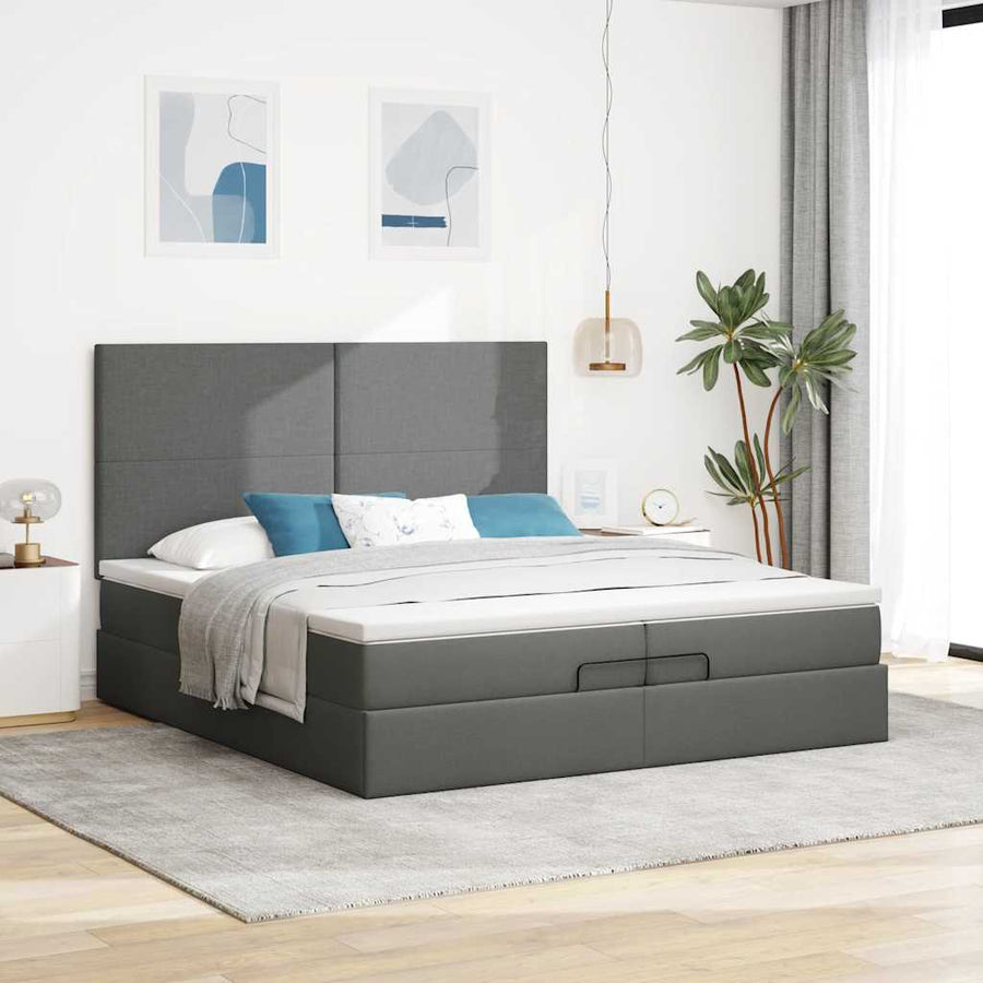 Ottoman bed met matrassen 200x200cm stof donkergrijs