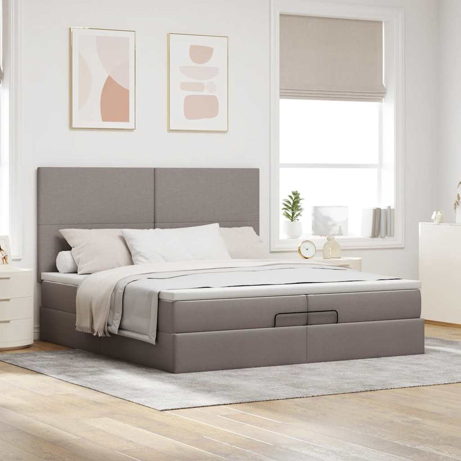 Ottoman bed met matrassen 200x200cm stof taupe
