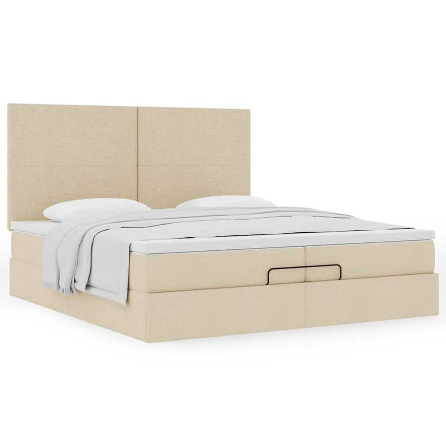 Ottoman bed met matrassen 200x200cm stof crèmekleurig