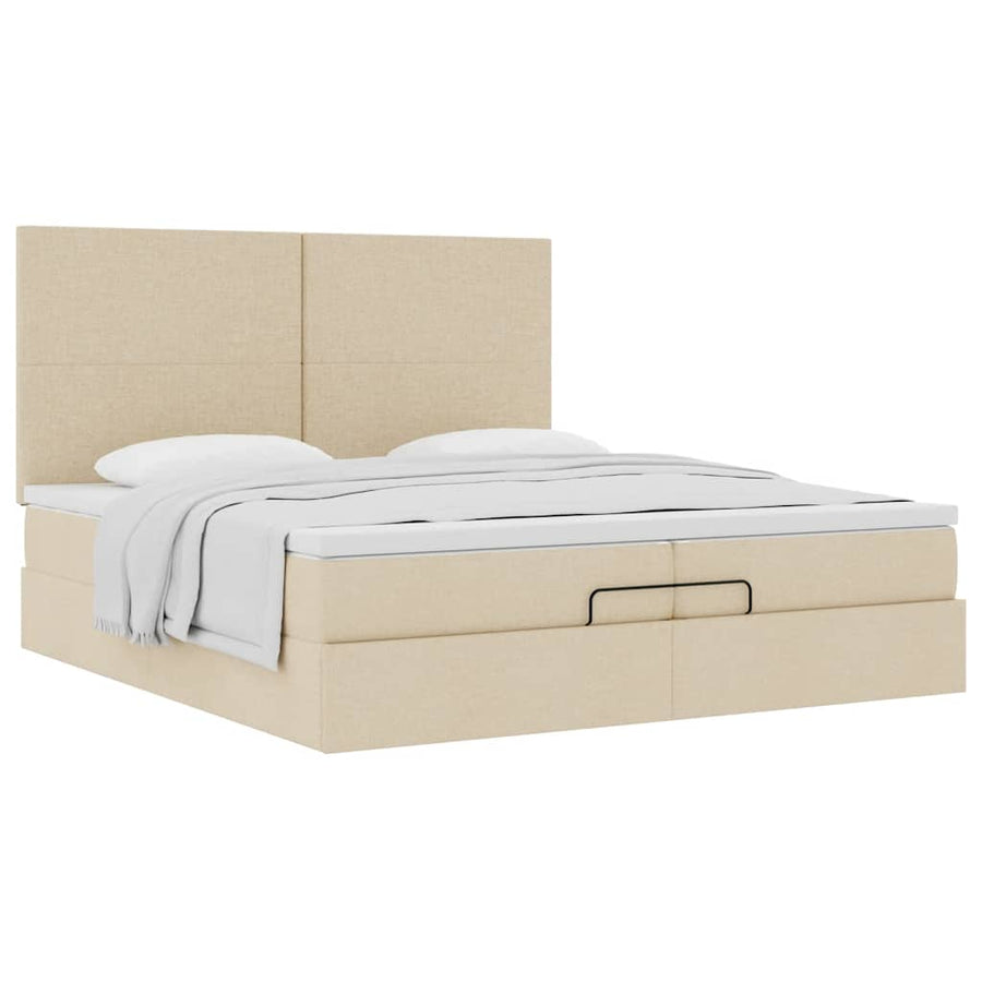 Ottoman bed met matrassen 200x200cm stof crèmekleurig