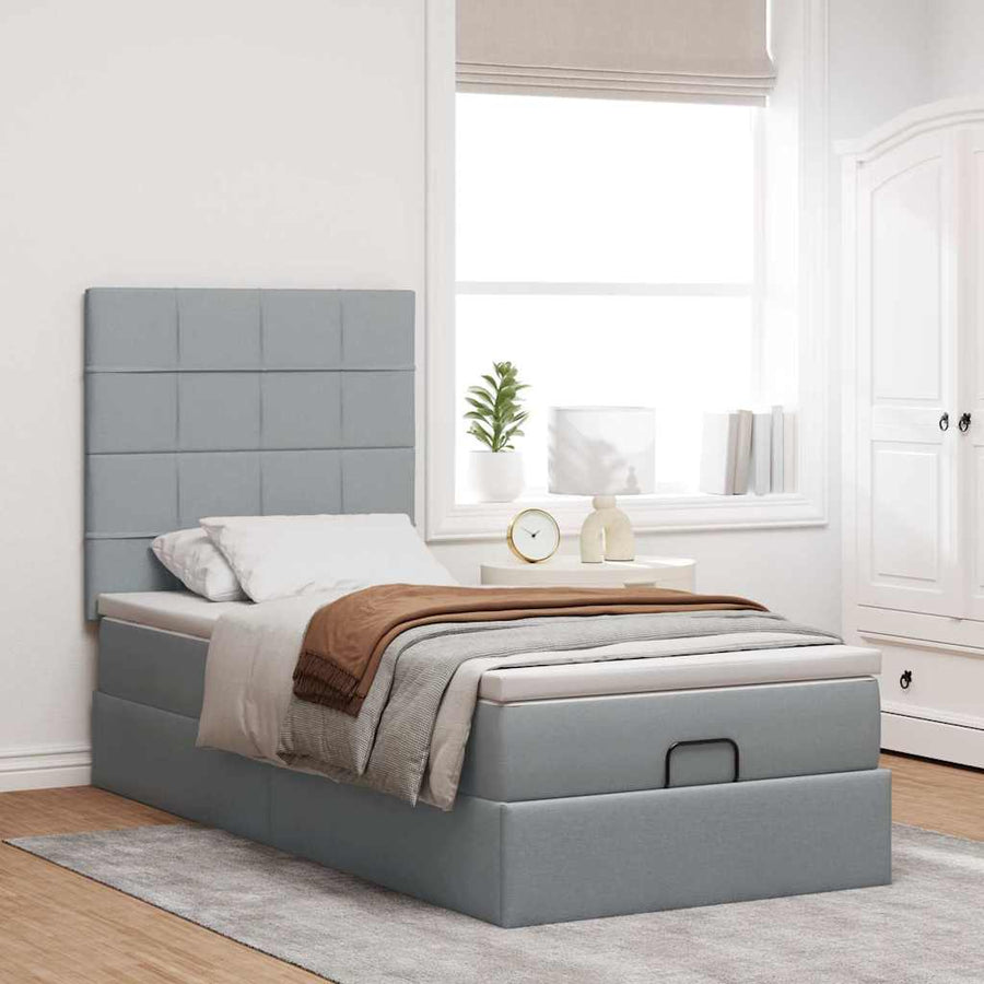 Ottoman bed met matras 80x200cm stof lichtgrijs