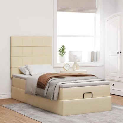 Ottoman bed met matras 80x200cm stof crèmekleurig