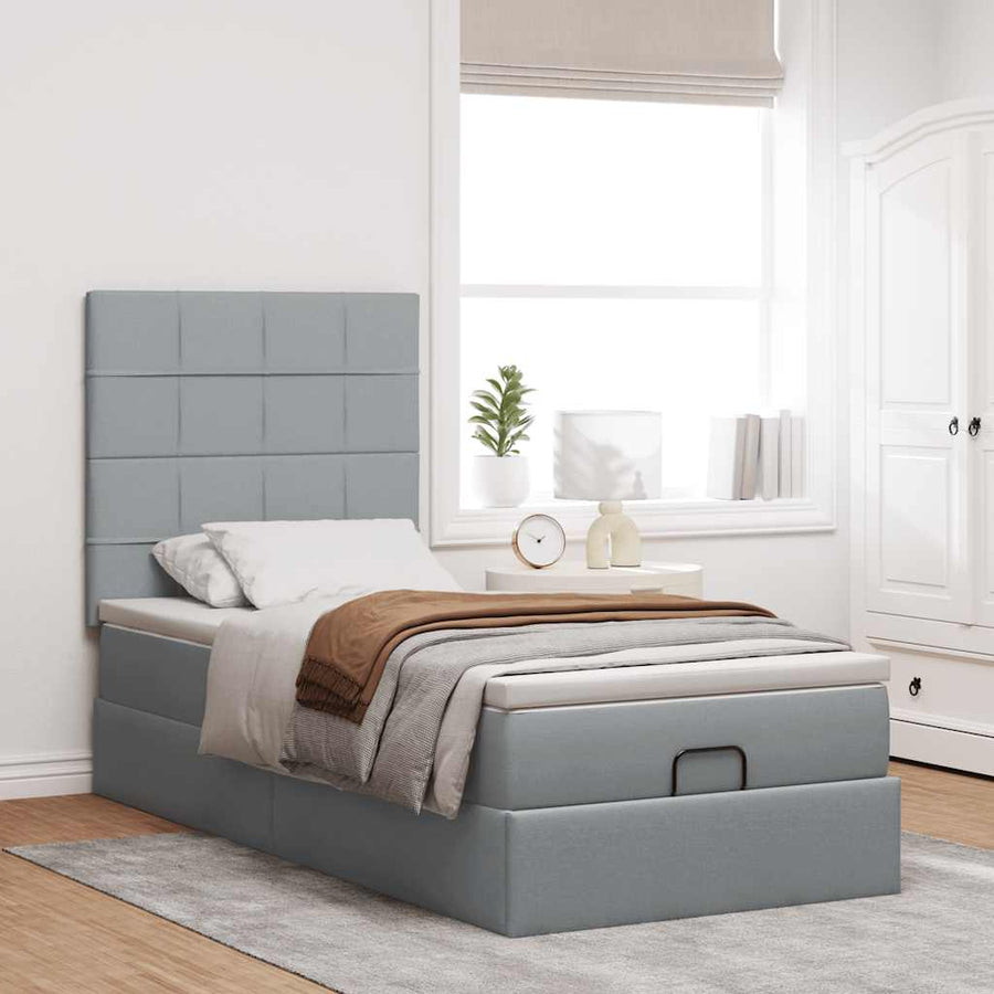 Ottoman bed met matras 90x190cm stof lichtgrijs