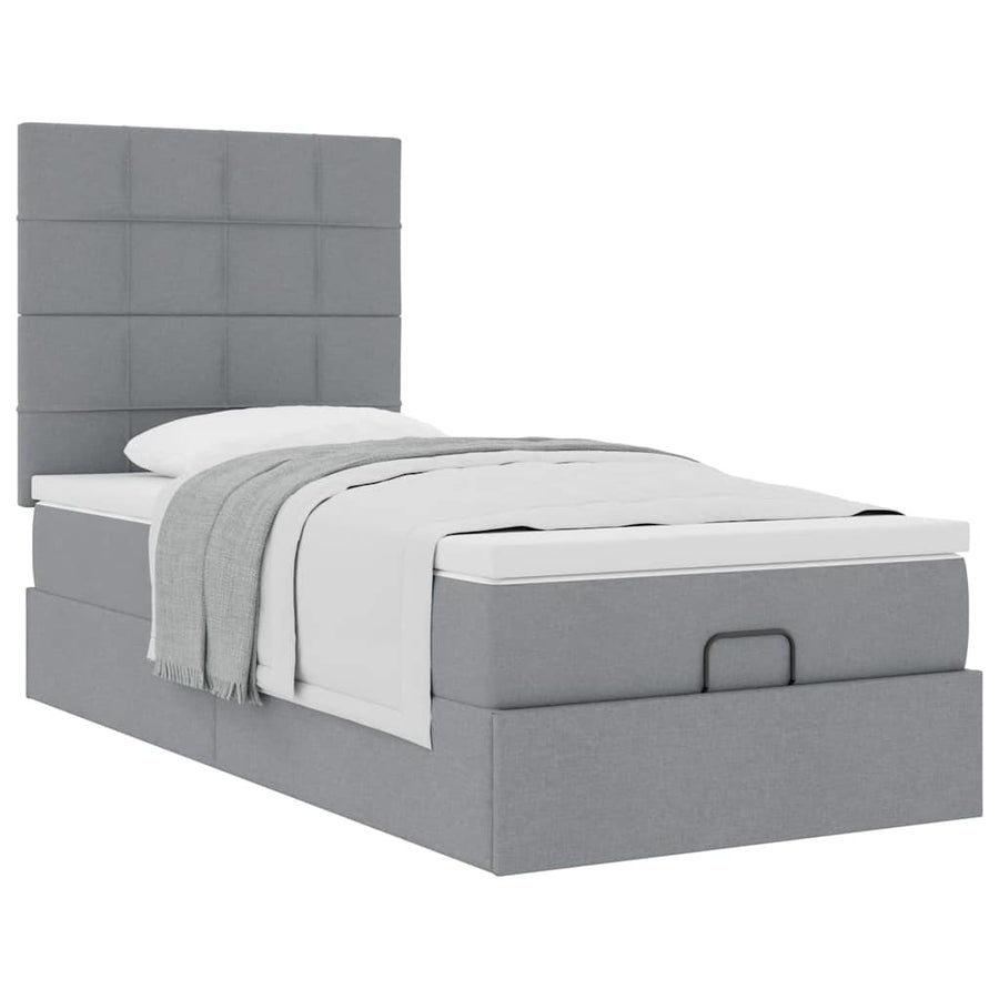 Ottoman bed met matras 90x190cm stof lichtgrijs