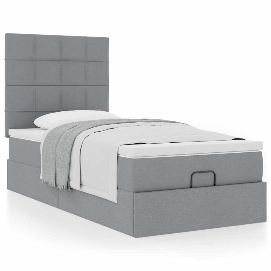 Ottoman bed met matras 90x190cm stof lichtgrijs