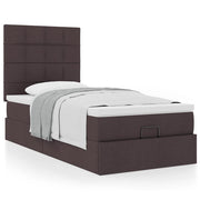 Ottoman bed with mattress 90x190cm dark brown fabric