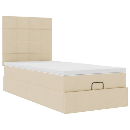 Ottoman bed met matras 90x190cm stof crèmekleurig
