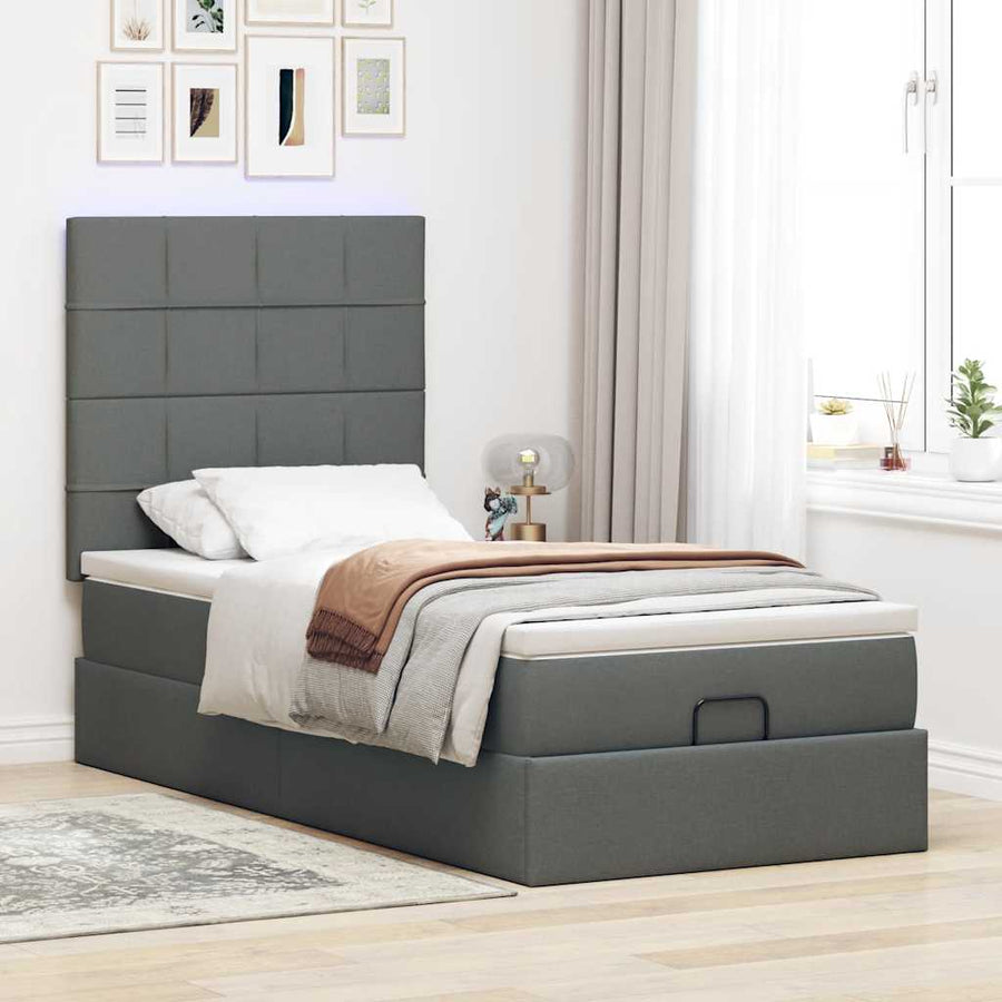 Ottoman bed met matras 90x200cm stof donkergrijs